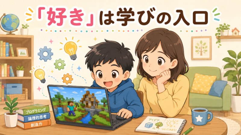 「好き」は学びの入口 家庭でゲームを楽しみながら学ぶ子供と見守る母親