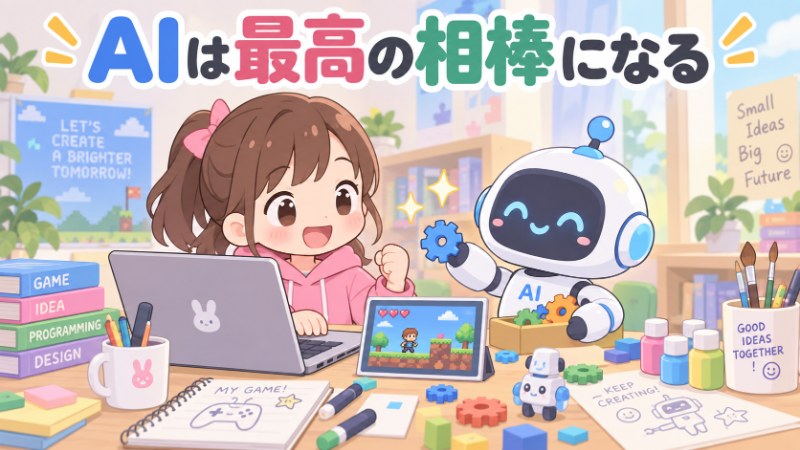 AIは最高の相棒になる 子供とAIロボットが一緒にものづくりをするイメージ
